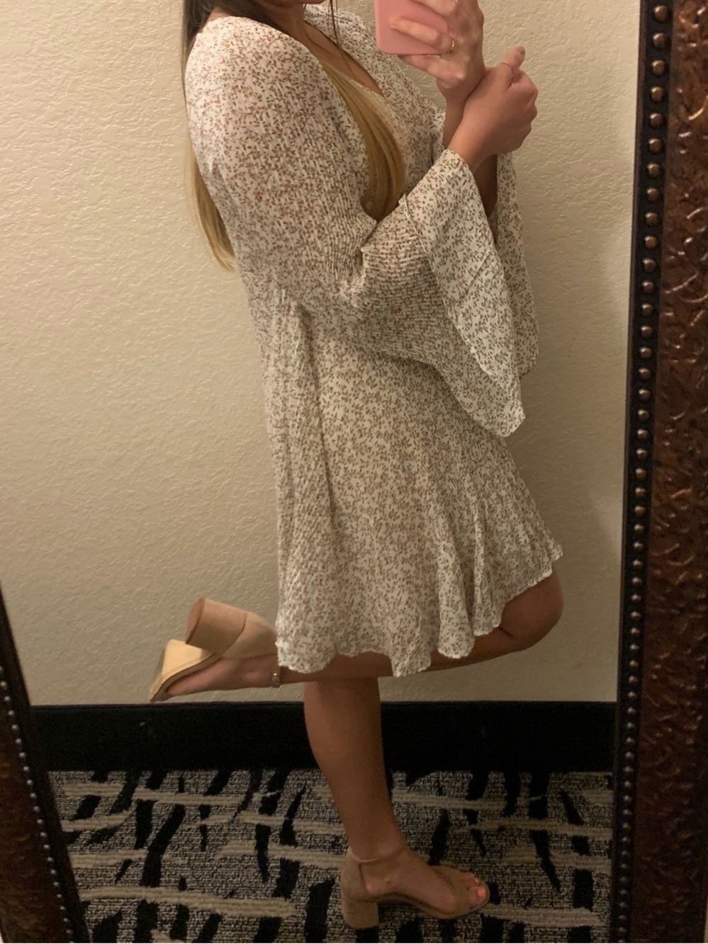 Lulu's Cream Floral Bell-Sleeve Mini Dress